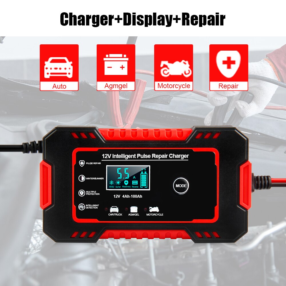 Car Battery Charger 12v fully automatic 6A Pulse Repair Battery Charger For Car Motorcycle Lead Acid Battery Car Diagnosis Tool