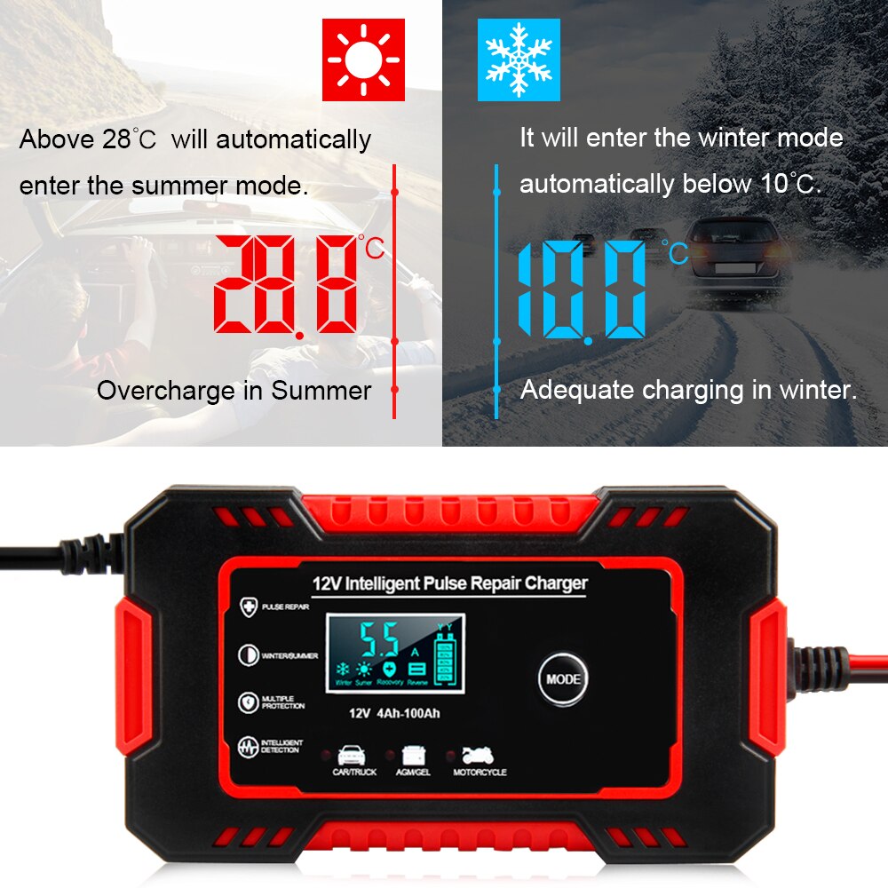 Car Battery Charger 12v fully automatic 6A Pulse Repair Battery Charger For Car Motorcycle Lead Acid Battery Car Diagnosis Tool
