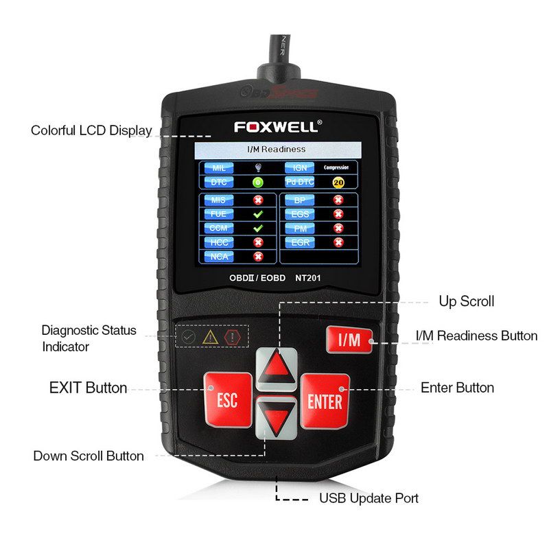 Original Foxwell NT201 Universal OBD2 EOBD CAN Scanner Automotive Engine Code Reader Scan Diagnostic Tool Car OBDII OBD 2 Scaner